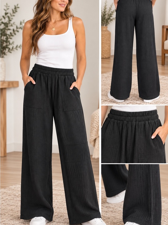 Zenana Outfitters Pants - Zenana Outfitters Black Wide-Leg Gauze Lounge Pants